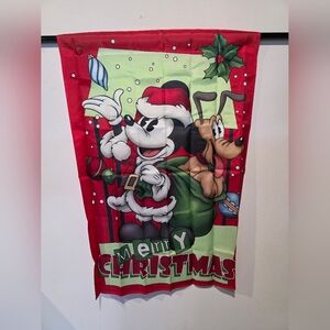 Festive Holiday Flag with Mickey and Pluto - Red and Green
